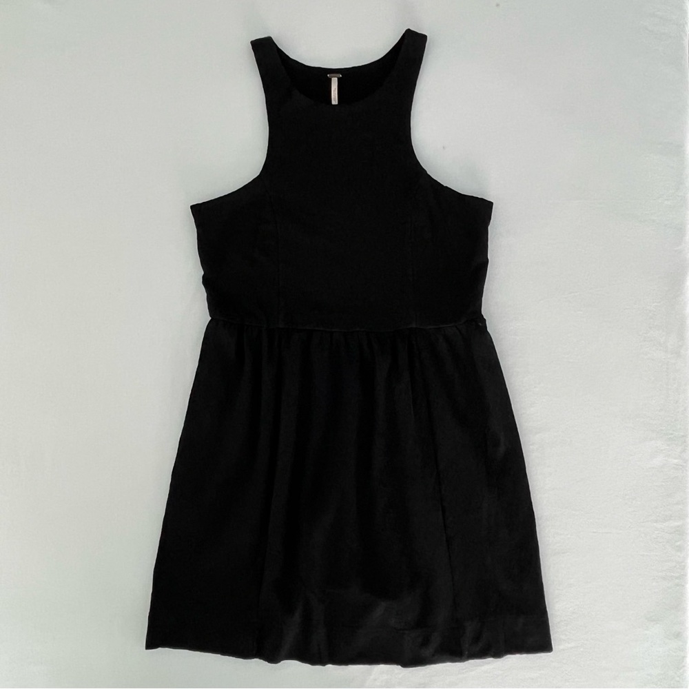 FREE PEOPLE Black Mini Damask Dress Cocktail Party Sleeveless Floral size M Goth